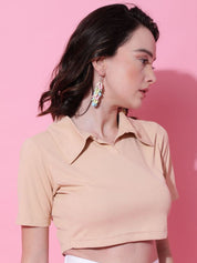 Kotty Women Solid Shirt Collar Cotton Top