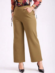 Brown Regular Fit High-Rise Pants for Women – Elegant Solid Design | Kotty