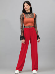 Kotty Women Relaxed Straight Leg Straight Fit High-Rise Easy Wash Pleated Trousers