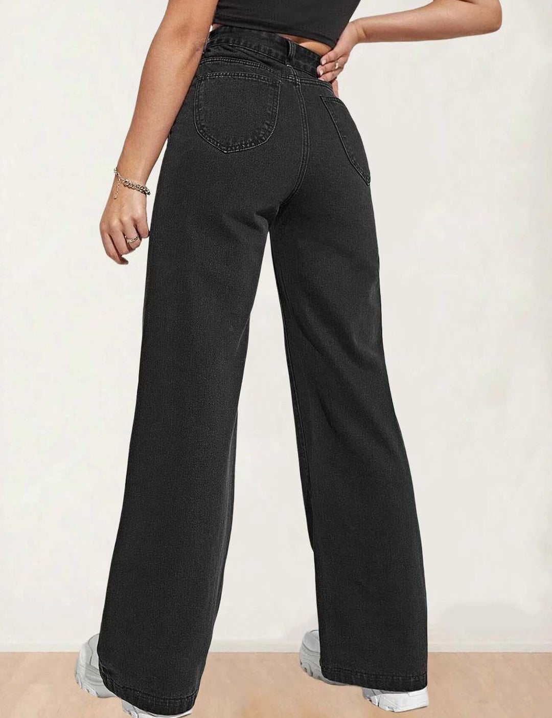 Kotty Women Straight Fit High-Rise Stretchable Cotton Black Jeans (Cotton Blend)