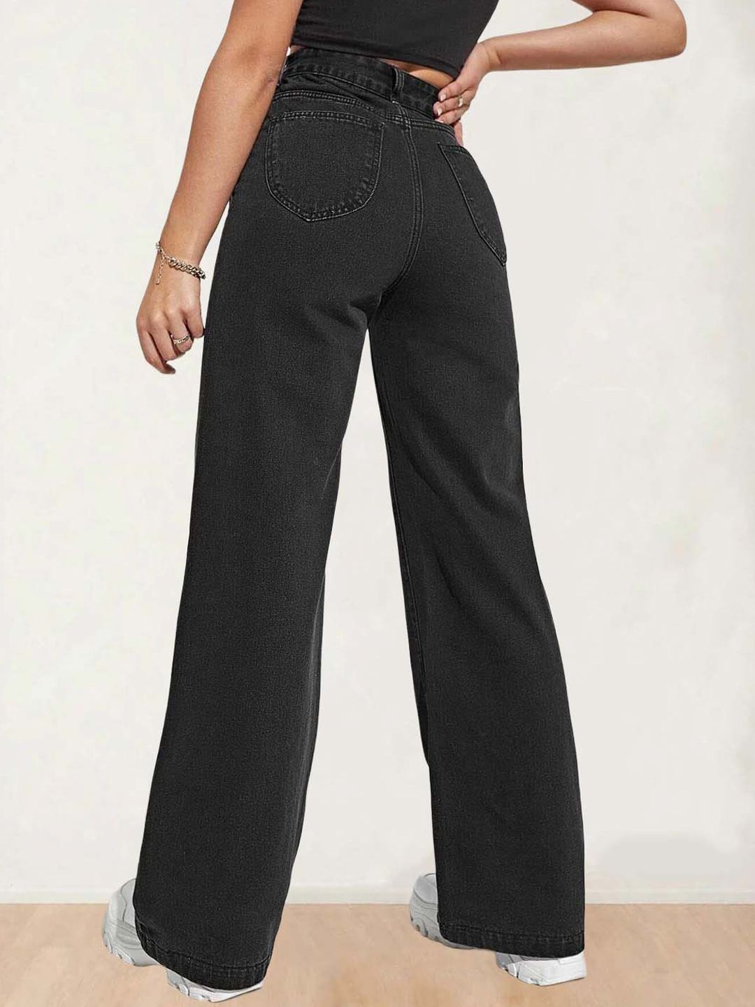 Kotty Women Straight Fit High-Rise Stretchable Cotton Black Jeans (Cotton Blend)