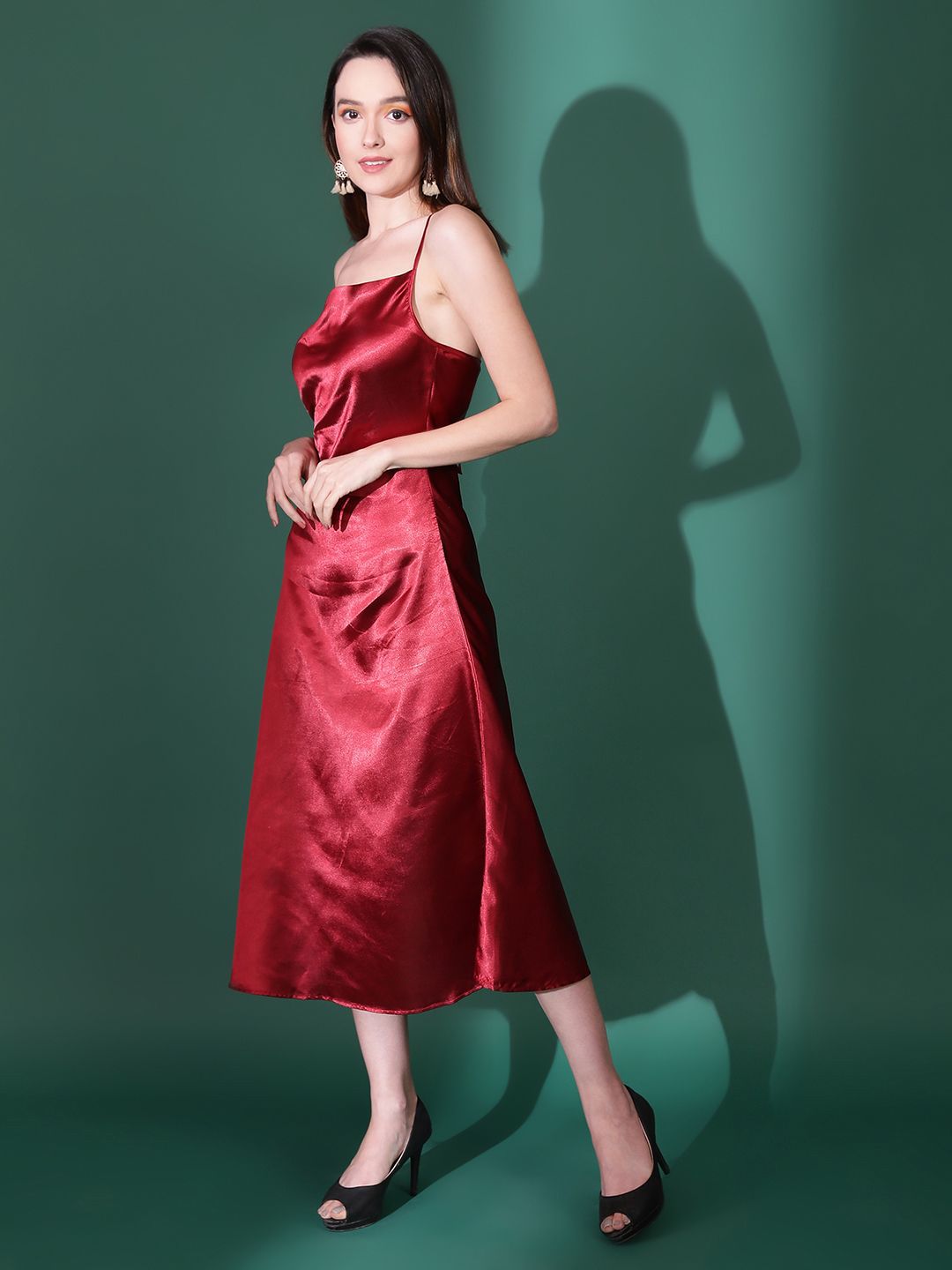 Kotty Cowl Neck Satin A-Line Midi Dress