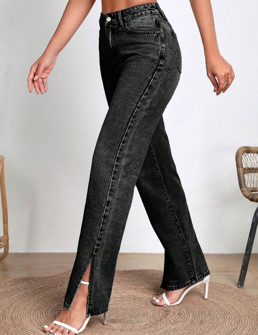 Kotty Women Wide Leg High-Rise Light Fade Stretchable Jeans with Slit