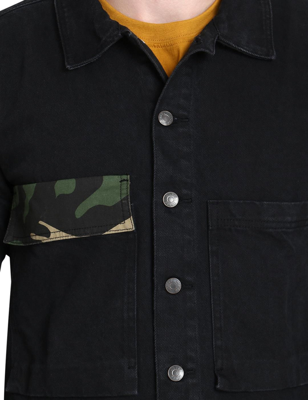 Kotty Men Black Solid Lightweight Denim Jacket