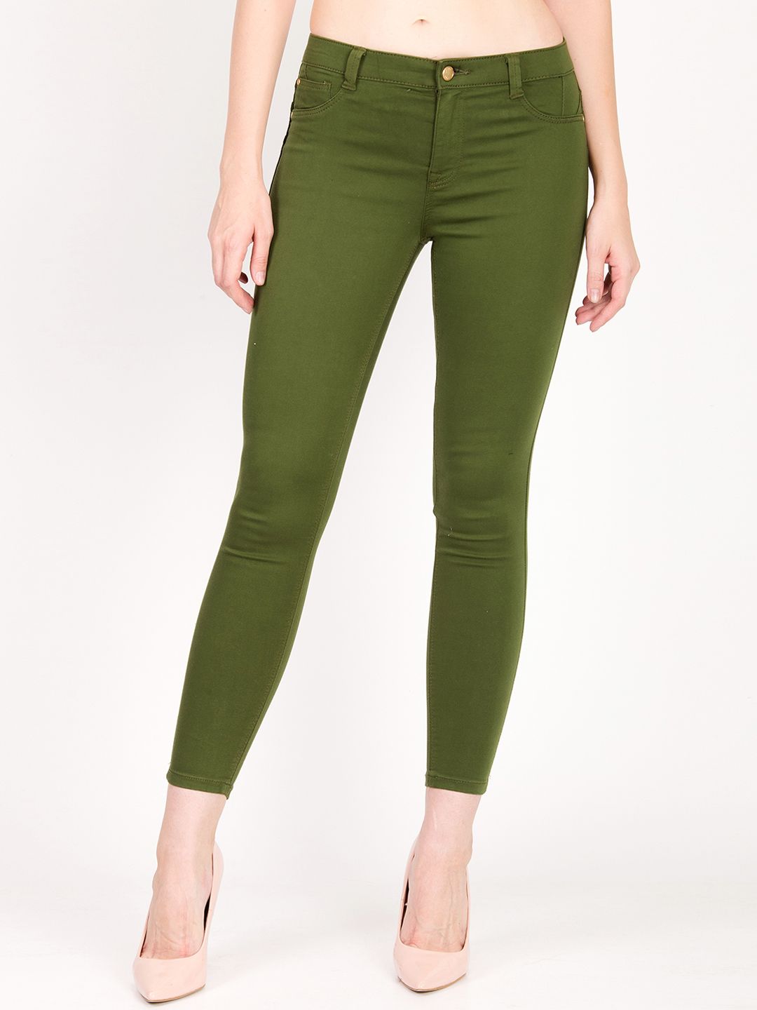 Kotty Women Olive Green Skinny Fit High-Rise Clean Look Stretchable Jeans