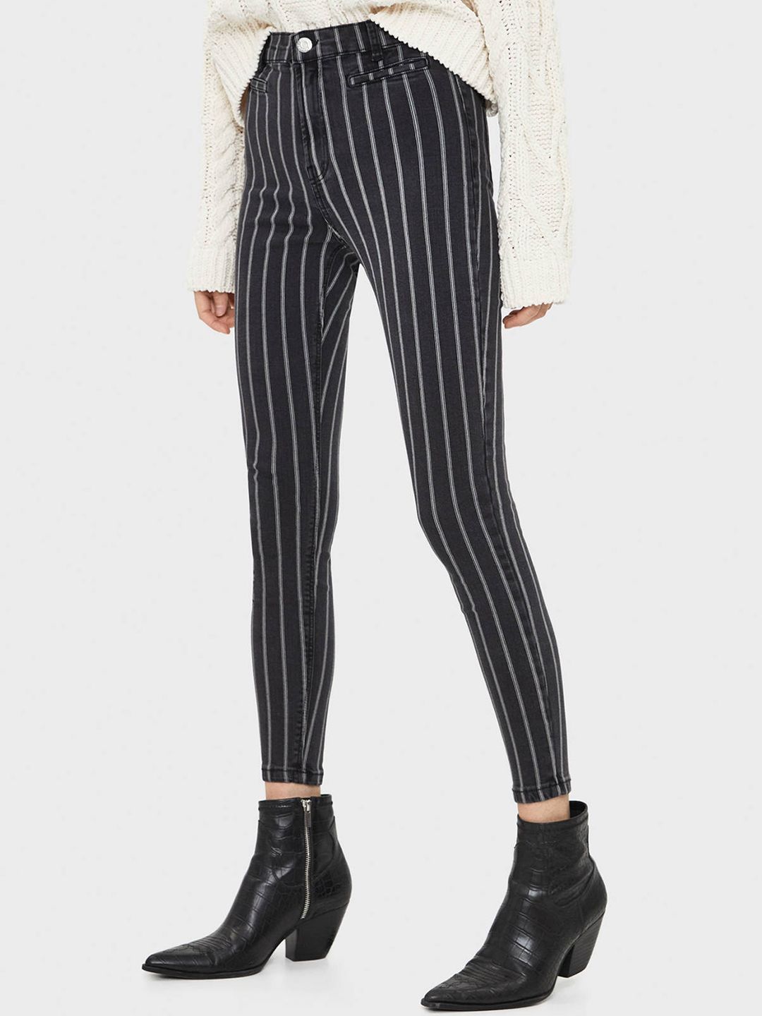 Kotty Women Black & White Skinny Fit High-Rise Clean Look Jeans