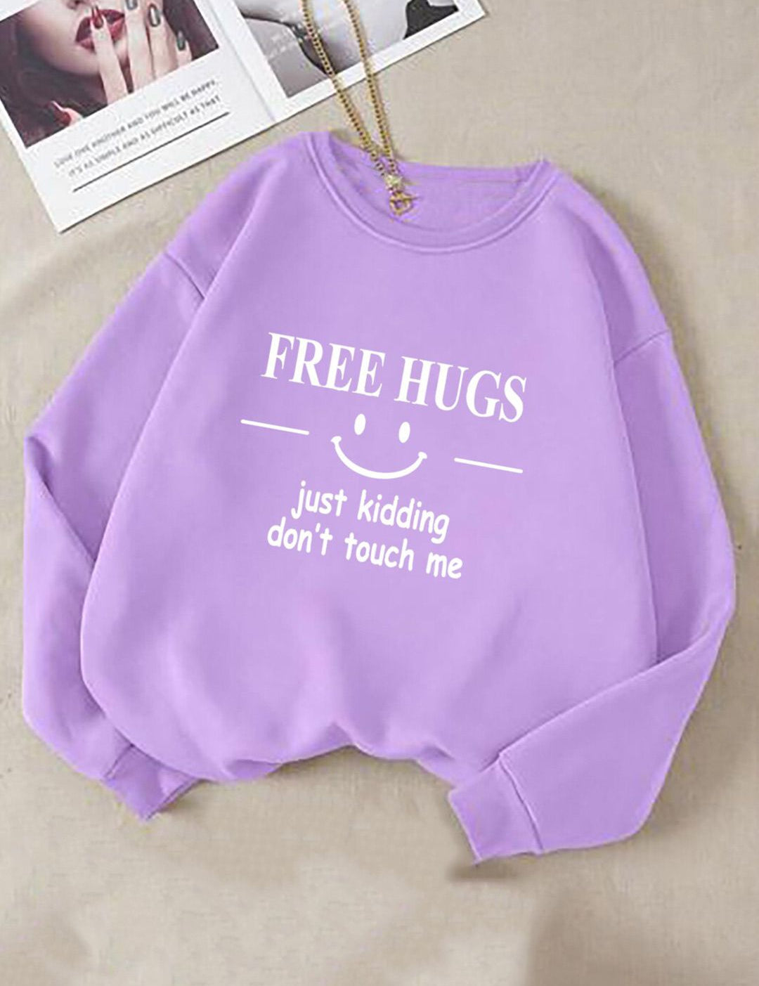 Kotty Purple Typographic Printed Fleece Sweatshirt