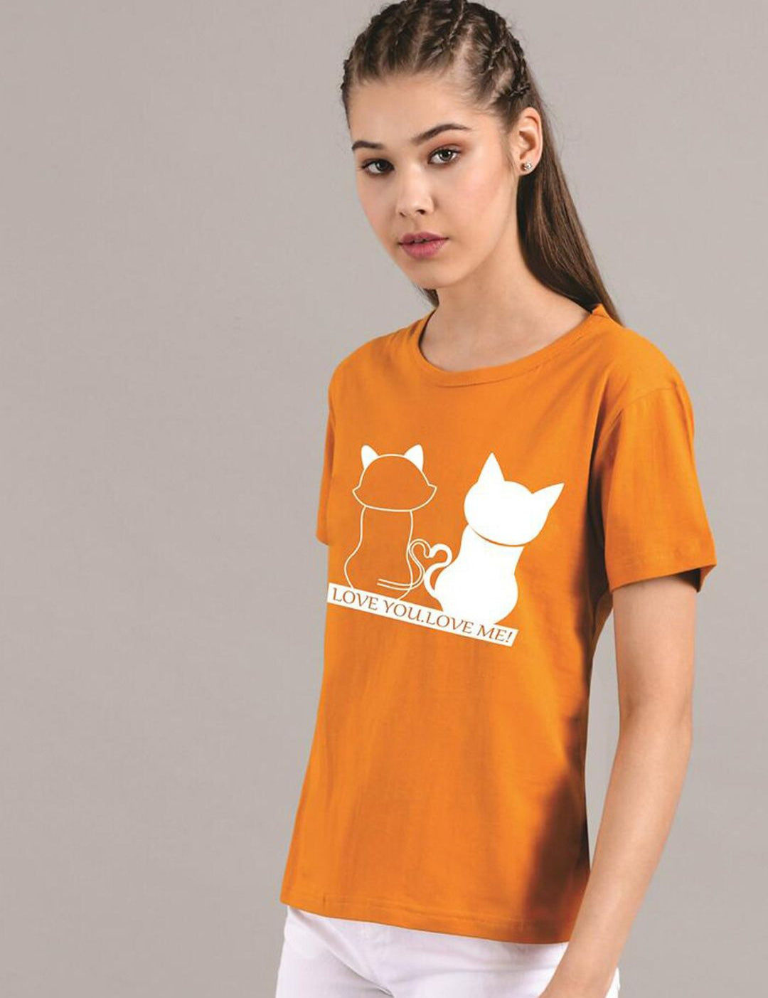 Kotty Women Mustard Printed Round Neck T-shirt