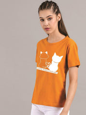 Kotty Women Mustard Printed Round Neck T-shirt