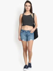 Kotty Women Blue Solid Regular Fit Denim Shorts