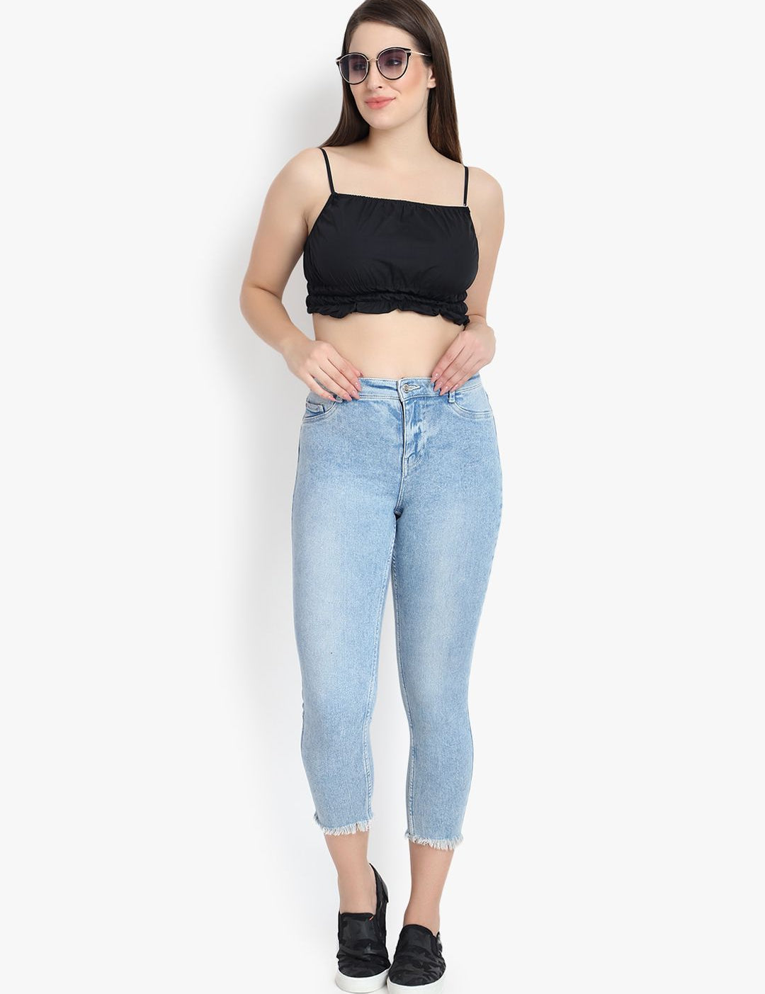 Kotty Women Blue Skinny Fit High-Rise Clean Look Stretchable Cropped Jeans