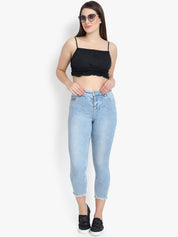 Kotty Women Blue Skinny Fit High-Rise Clean Look Stretchable Cropped Jeans