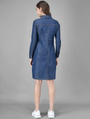Kotty Women Blue Solid Denim Shirt Dress
