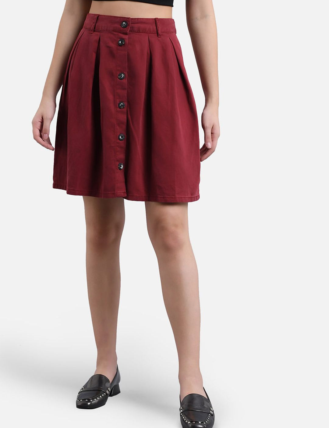 Kotty Women Maroon Solid Denim A-Line Mini Skirt