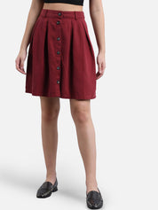 Kotty Women Maroon Solid Denim A-Line Mini Skirt