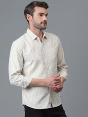Kotty White & Yellow New Checked Spread Collar Casual Shirt