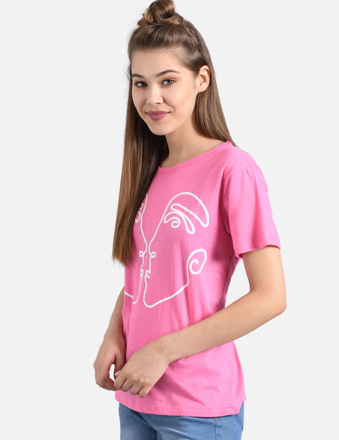 Kotty Women Pink Printed Round Neck T-shirt