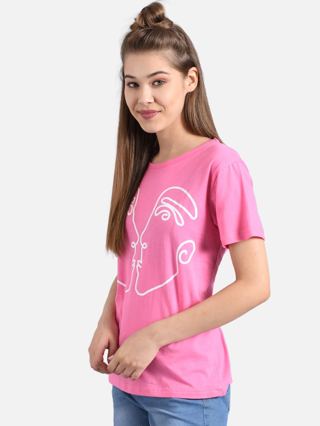 Kotty Women Pink Printed Round Neck T-shirt