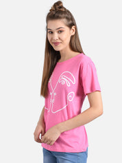 Kotty Women Pink Printed Round Neck T-shirt