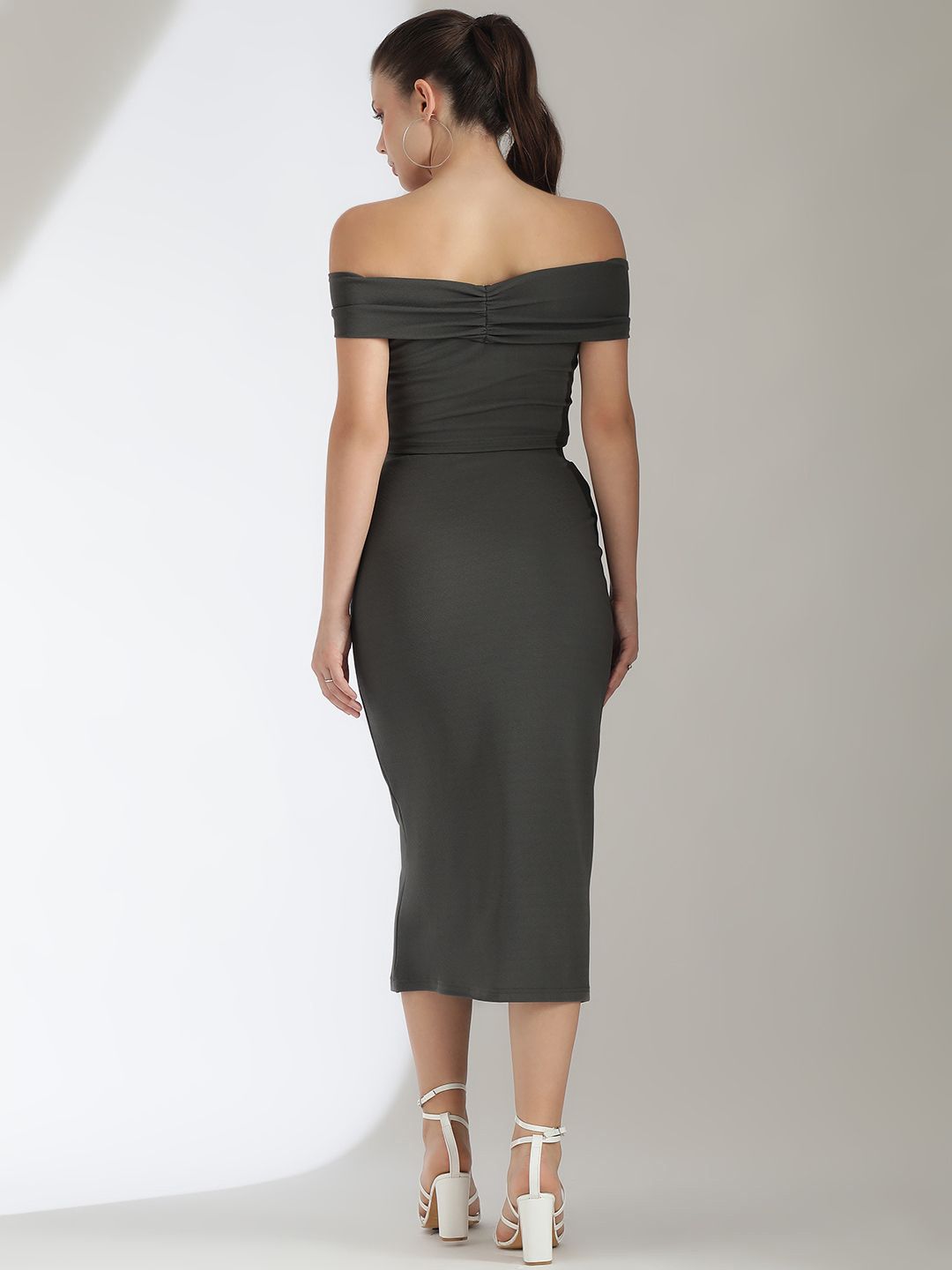 Kotty Grey Off Shoulder Top With Skirt