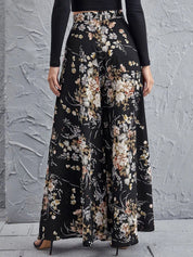 Kotty Women Multicoloured Floral Printed Relaxed Flared High-Rise Easy Wash Trousers