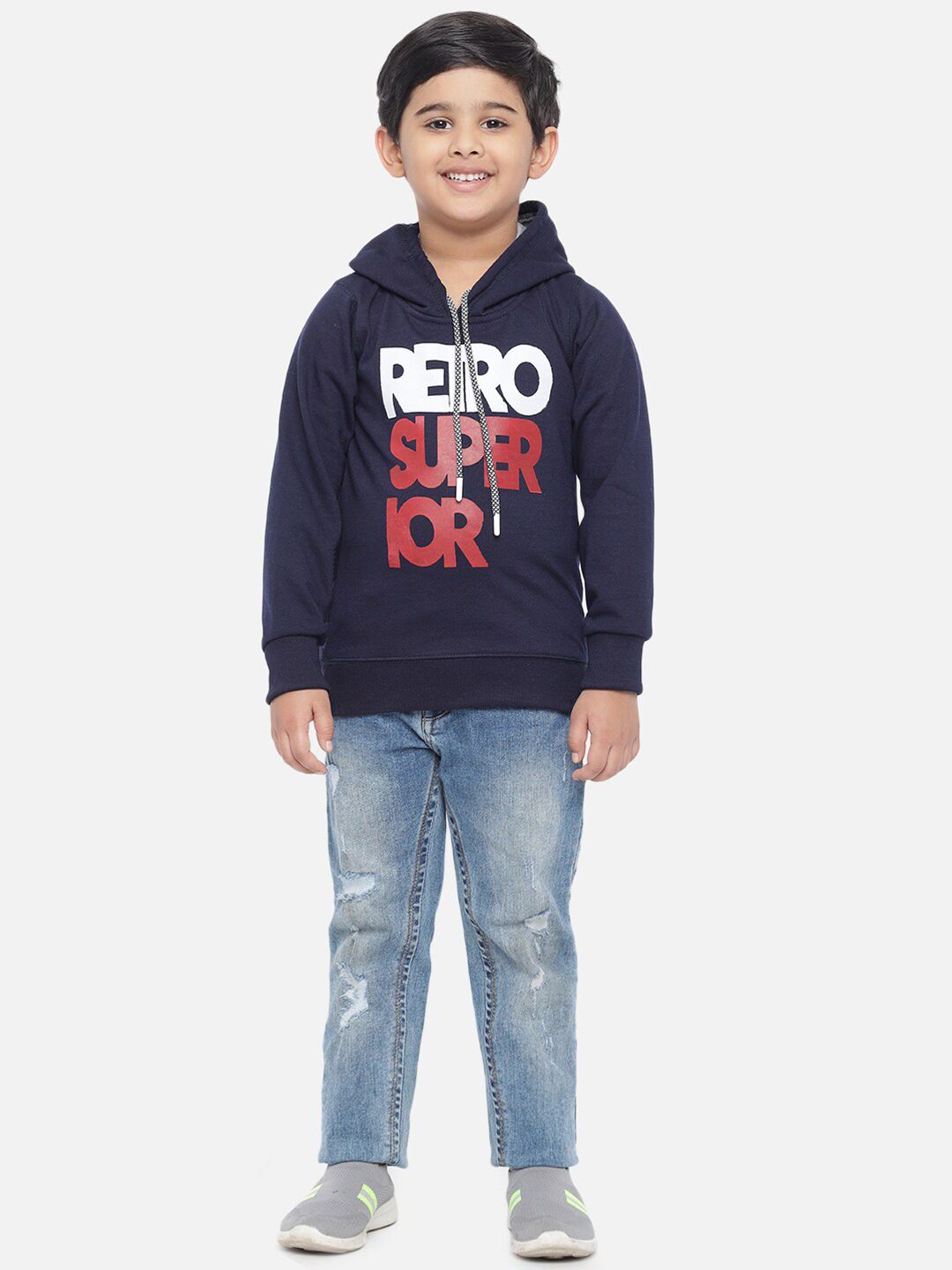 Kotty Boys Blue & Red Printed Hooded Sweatshirt