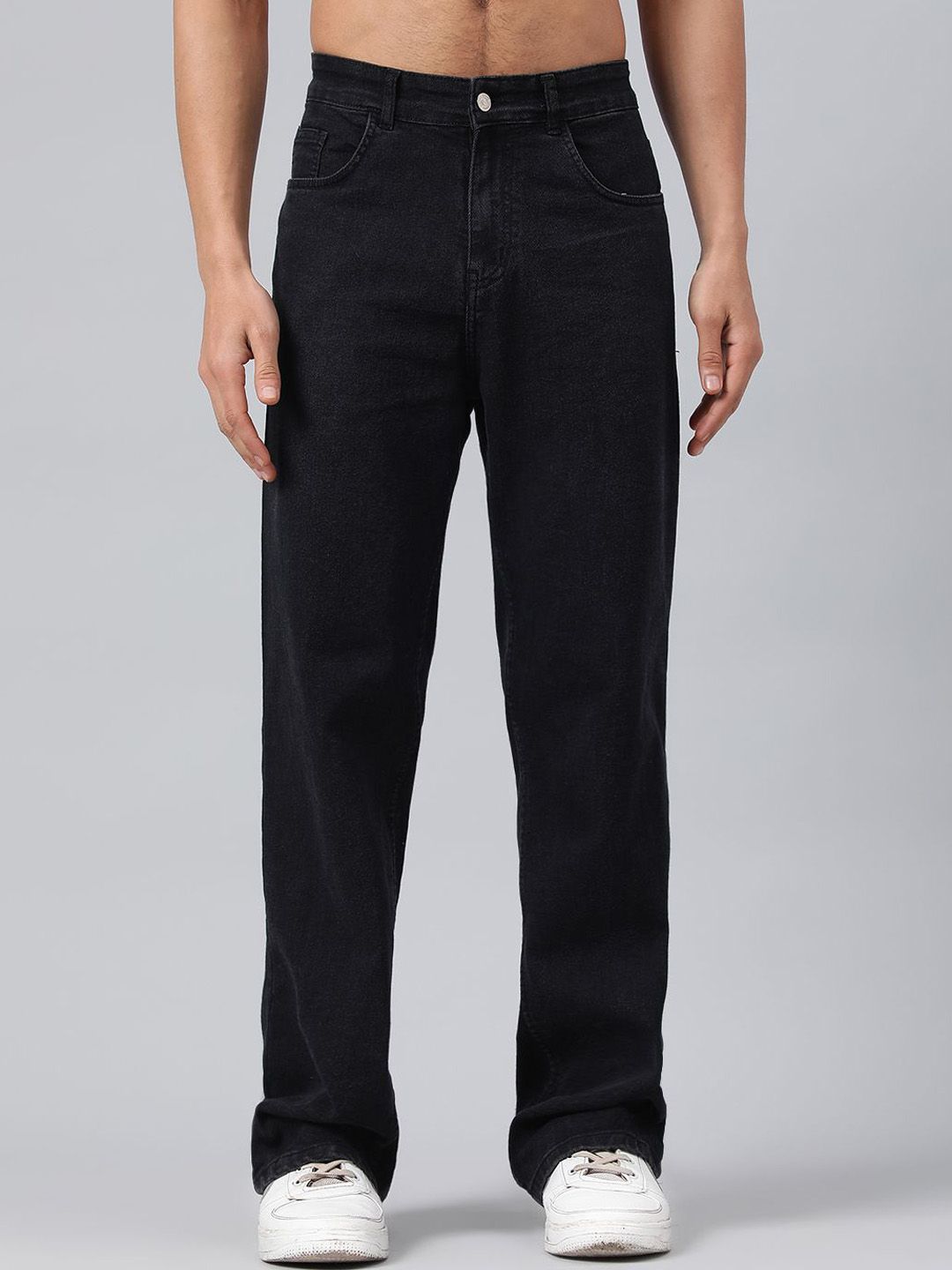 Kotty Men Black Jean Straight Fit Low-Rise Clean Look Stretchable Jeans