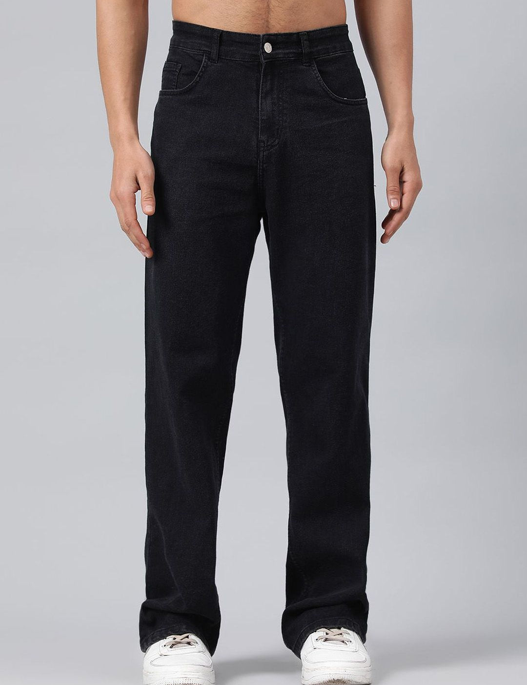 Kotty Men Black Jean Straight Fit Low-Rise Clean Look Stretchable Jeans