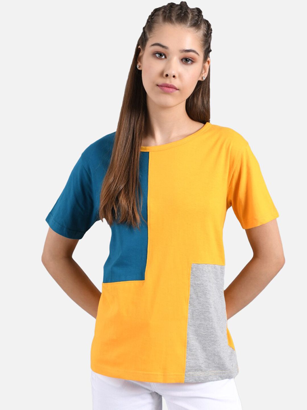 Kotty Women Set of 2 Colourblocked Round Neck T-shirts
