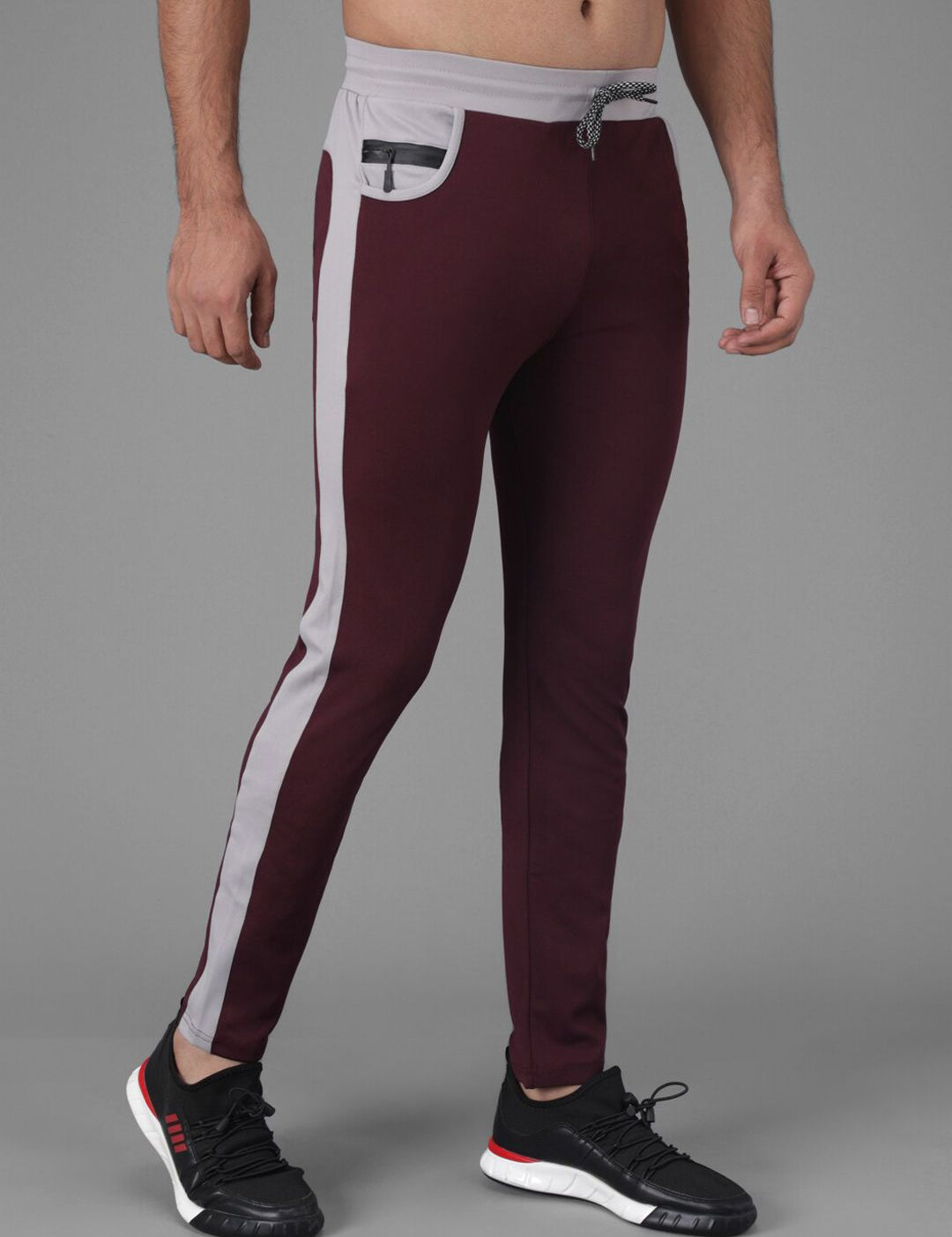 Kotty Men Maroon & Grey-Melange Solid Slim-Fit Track Pants