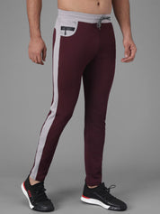 Kotty Men Maroon & Grey-Melange Solid Slim-Fit Track Pants