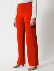 Kotty Women Orange Relaxed Straight Fit High-Rise Easy Wash Pleated Trousers