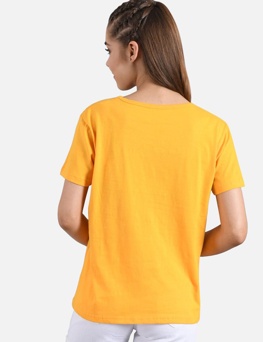Kotty Women Yellow Printed Round Neck T-shirt