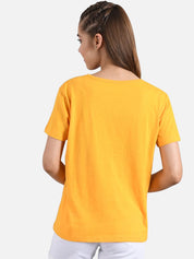 Kotty Women Yellow Printed Round Neck T-shirt