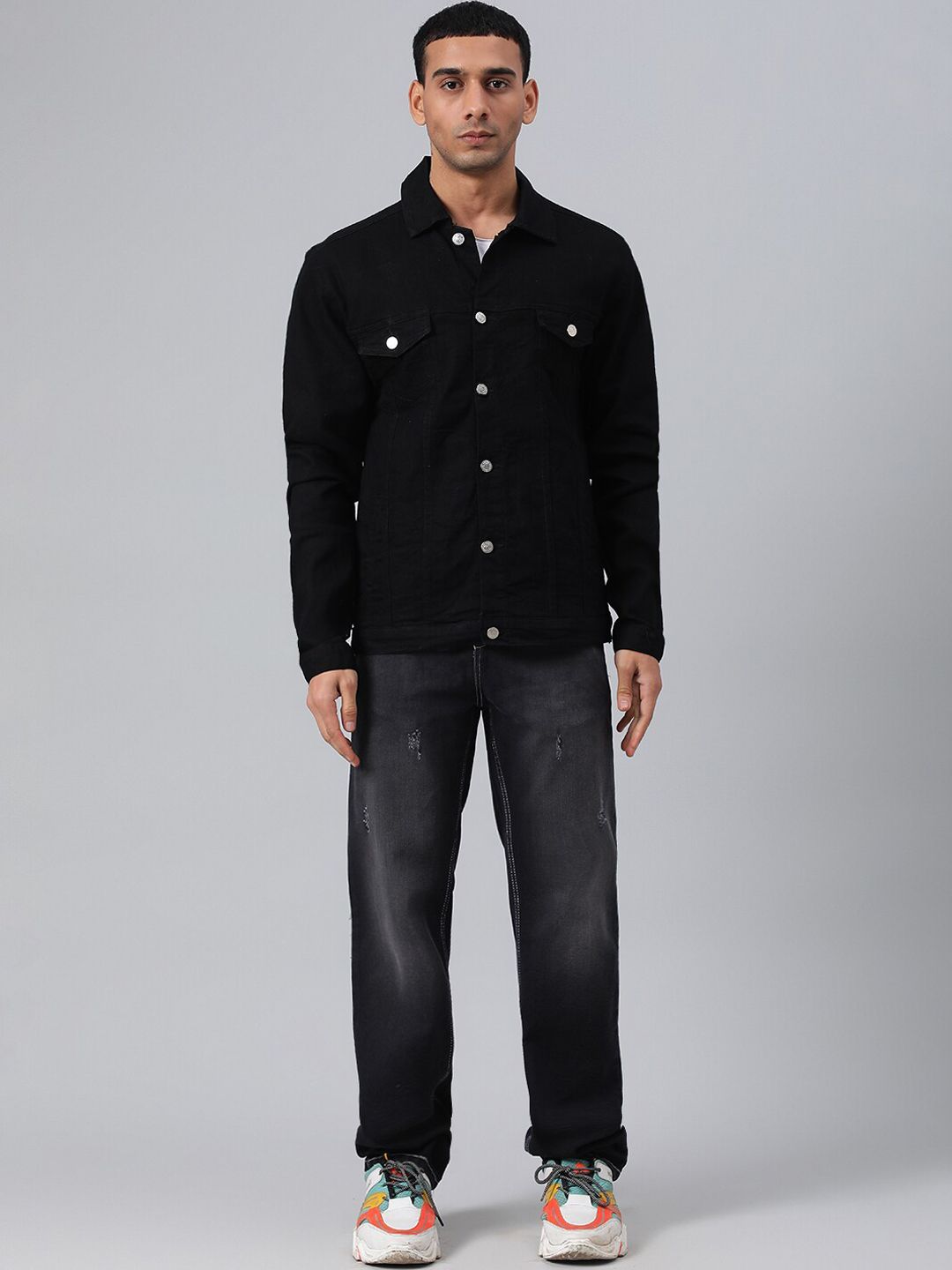 Kotty Men Spread Collar Long Sleeves Denim Jacket