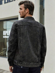 Kotty Men Solid Spread Collar Denim Jacket