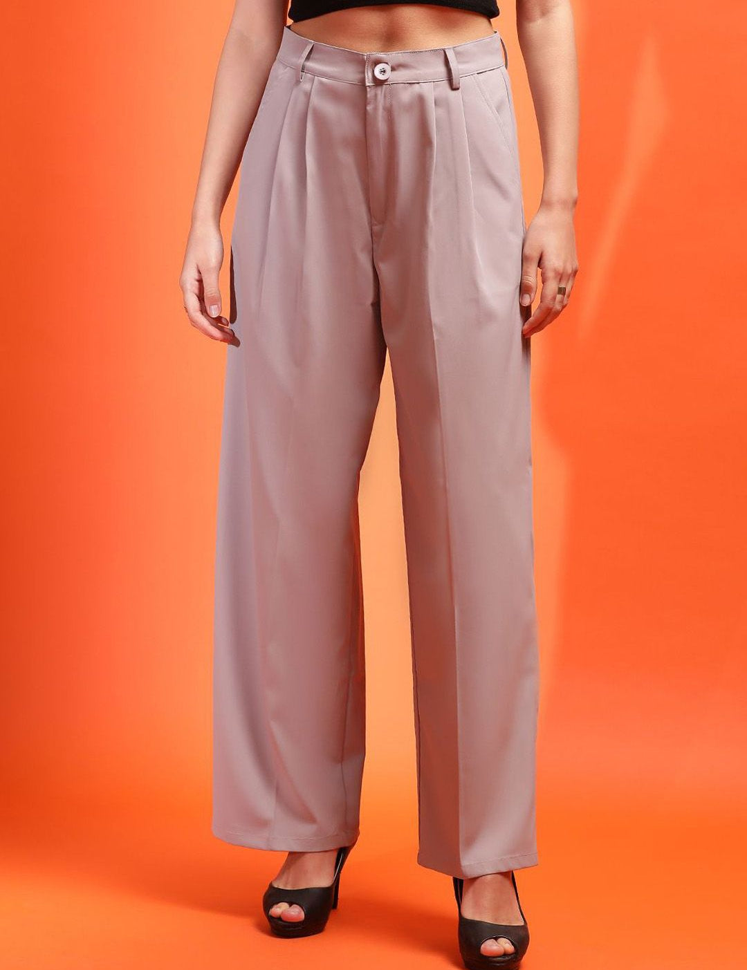 KOTTY BIZwear Women Relaxed Straight Fit High-Rise Easy Wash Pleated Trousers