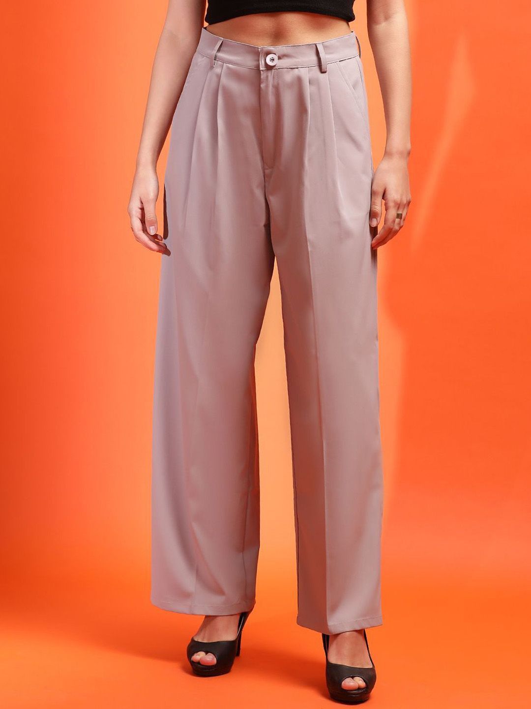 KOTTY BIZwear Women Relaxed Straight Fit High-Rise Easy Wash Pleated Trousers