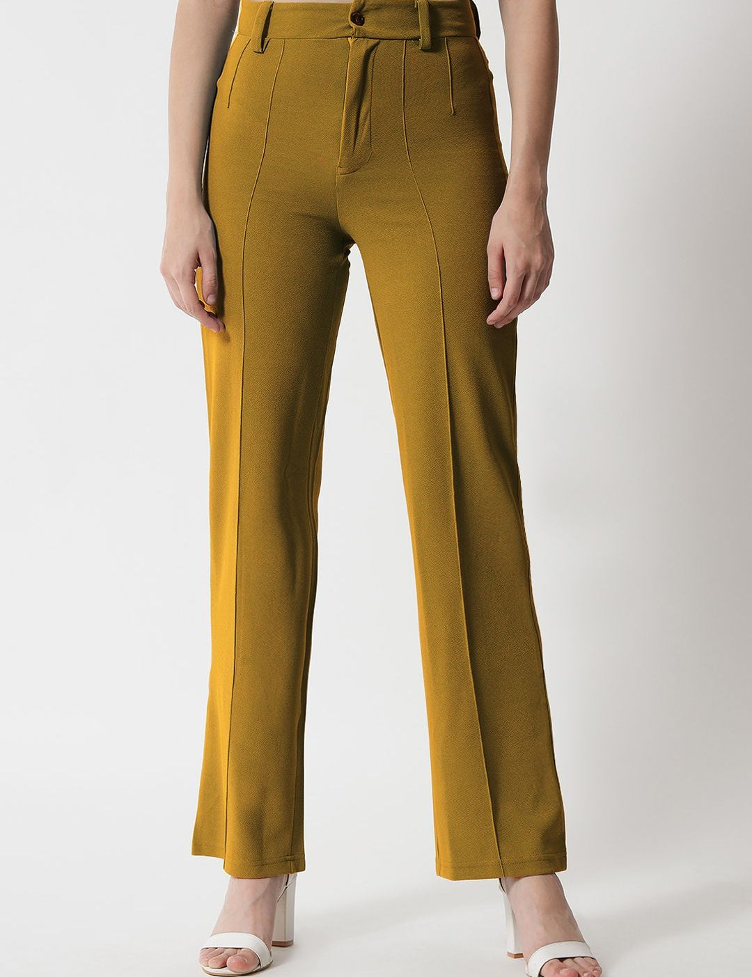 KOTTY BIZwear Women Brown Relaxed Straight Fit High-Rise Easy Wash Trousers