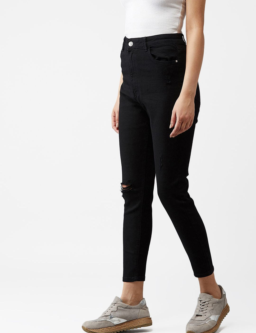 Kotty Women Black Skinny Fit High-Rise Mildly Distressed Jeans