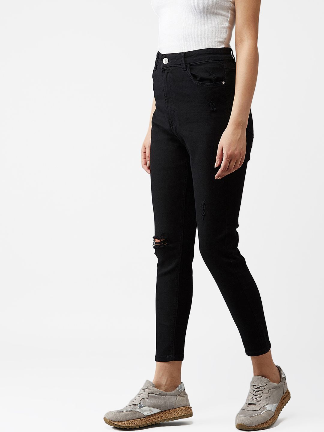 Kotty Women Black Skinny Fit High-Rise Mildly Distressed Jeans