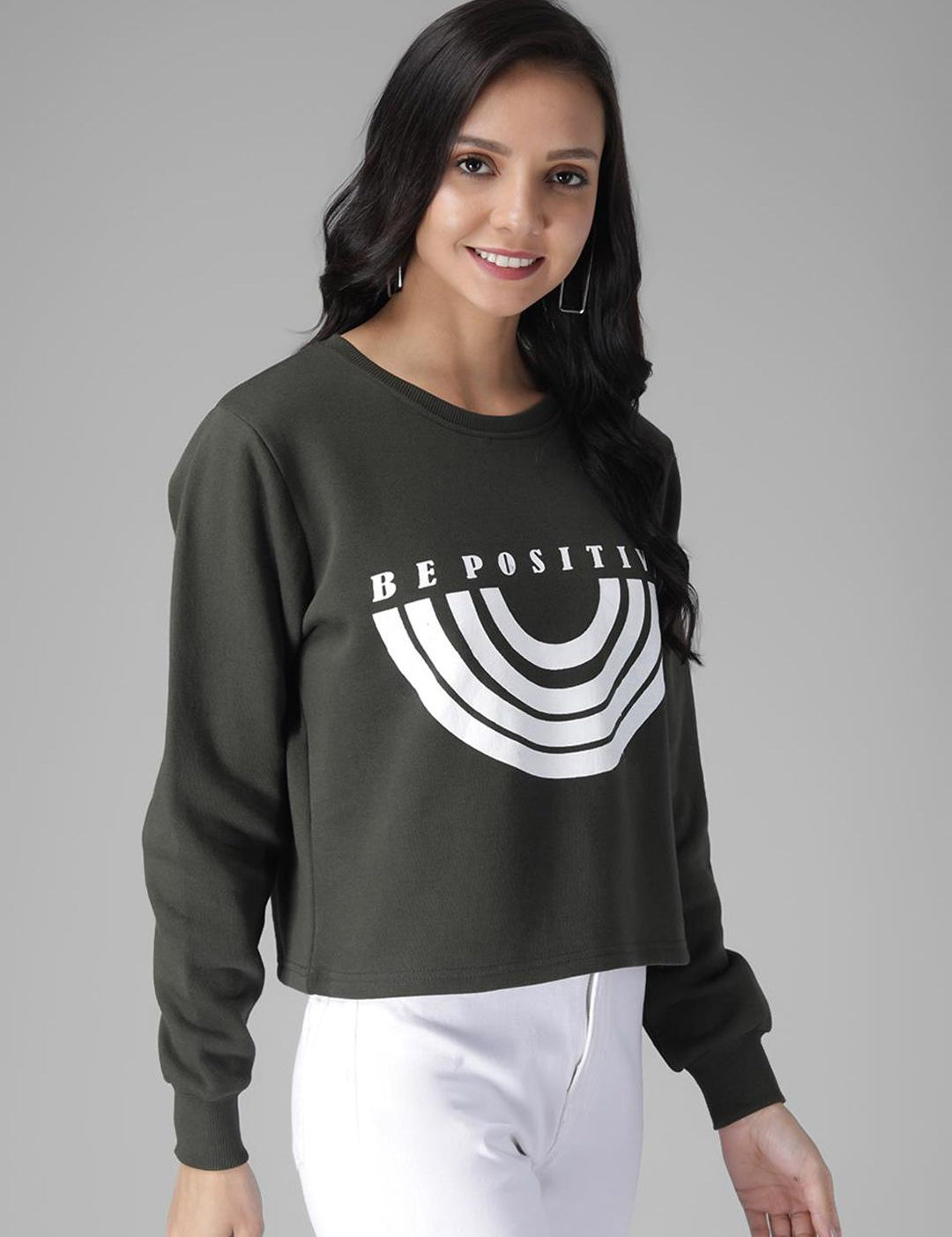 Kotty Women Olive Green Printed Sweatshirt