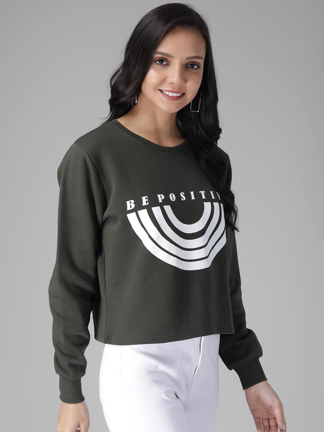 Kotty Women Olive Green Printed Sweatshirt