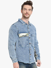 Kotty Men Blue Printed Denim Jacket