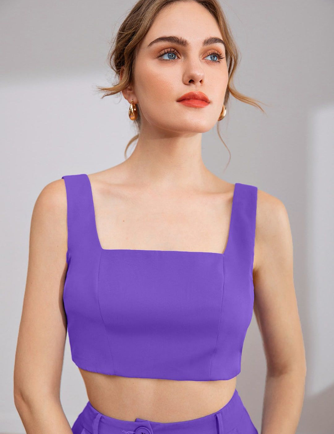 KOTTY BIZwear Square Neck Sleeveless Crop Top & Trousers