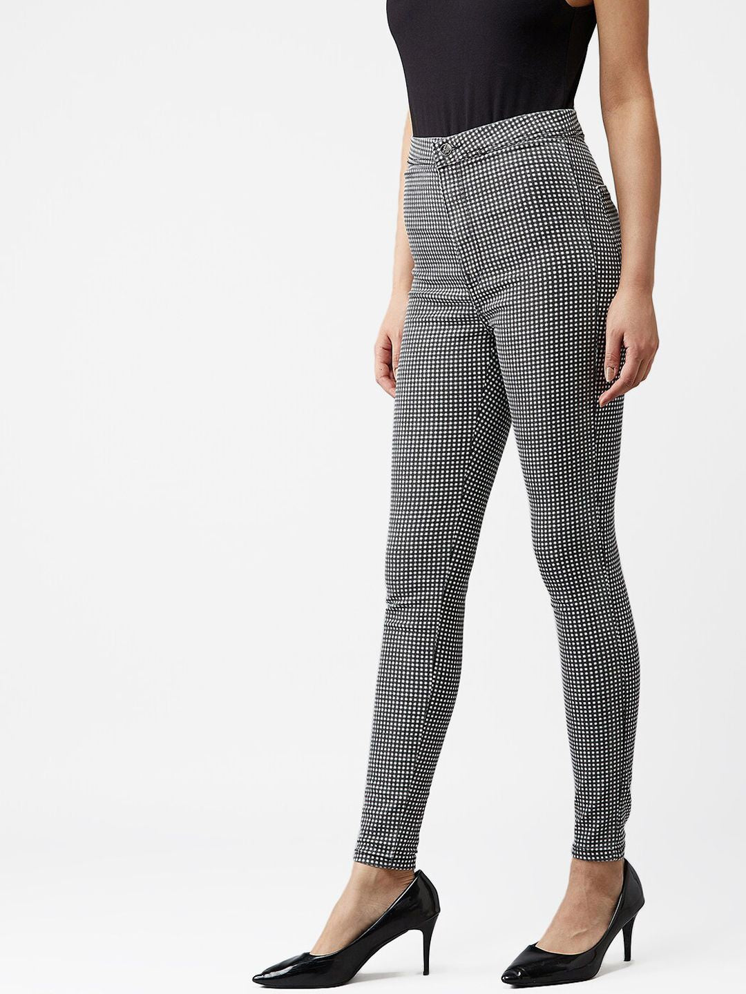 Kotty Women Black & White Skinny Fit High-Rise Clean Look Jeans