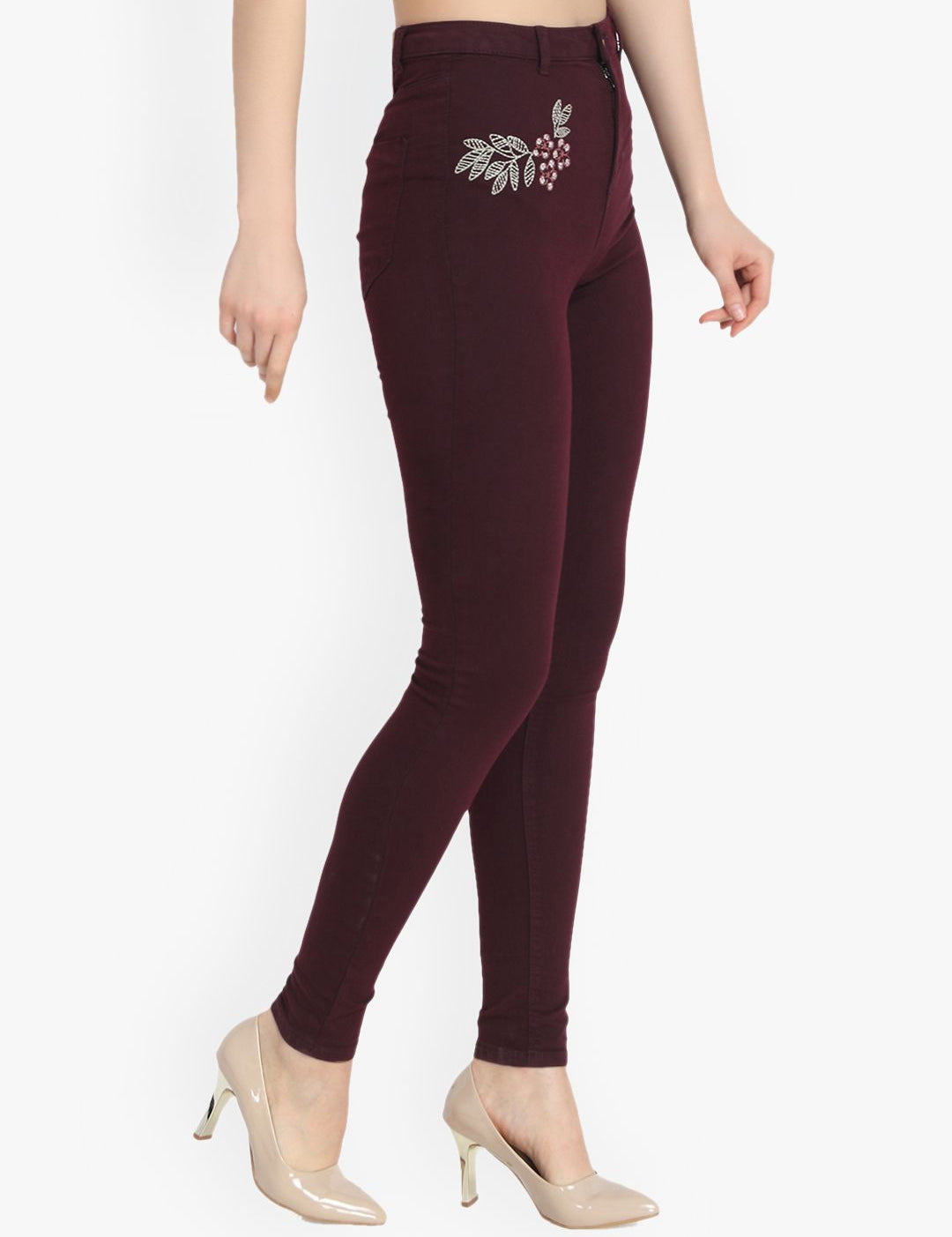 Kotty Women Maroon Skinny Fit High-Rise Clean Look Stretchable Jeans