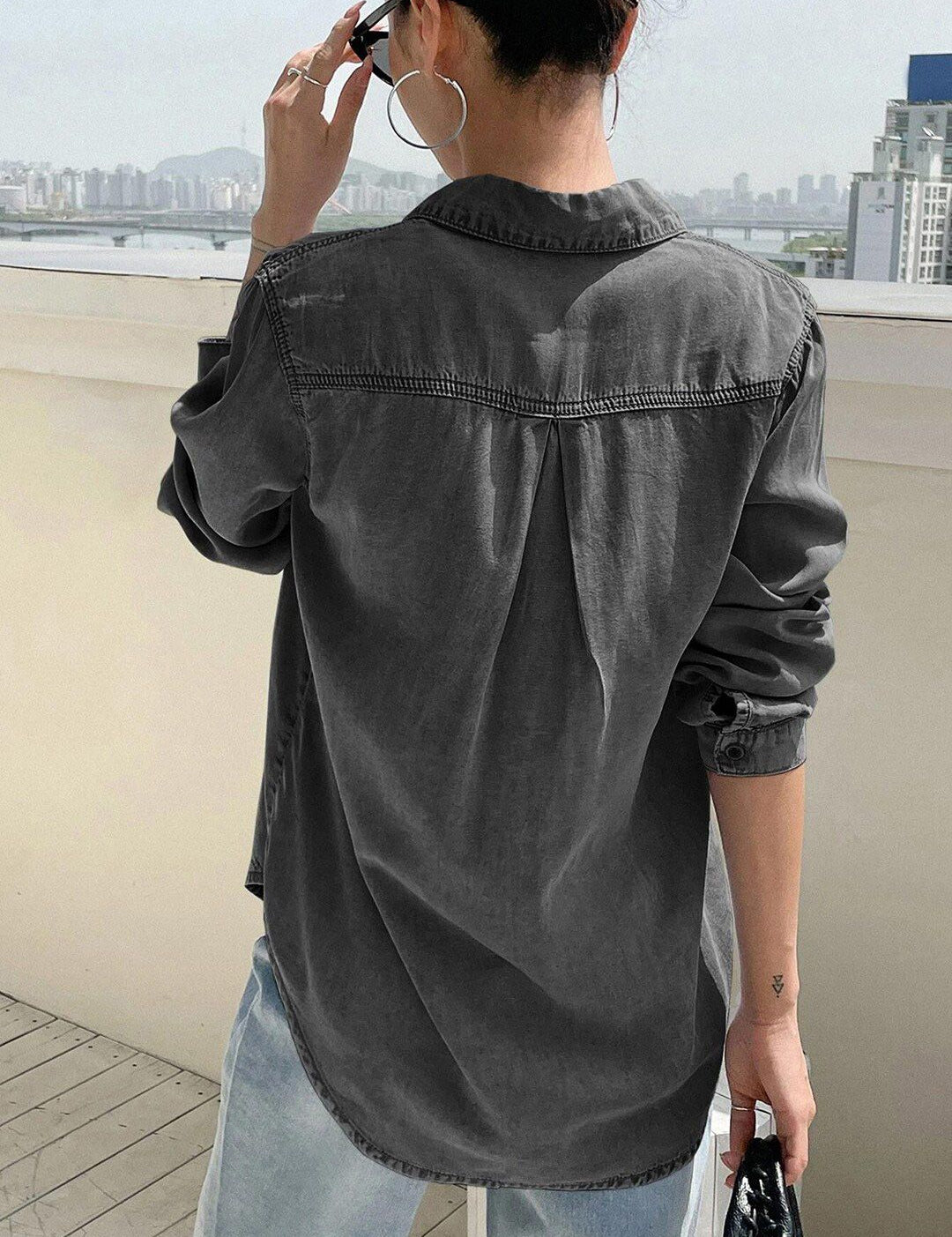 Kotty Black Modern Spread Collar Casual Shirt