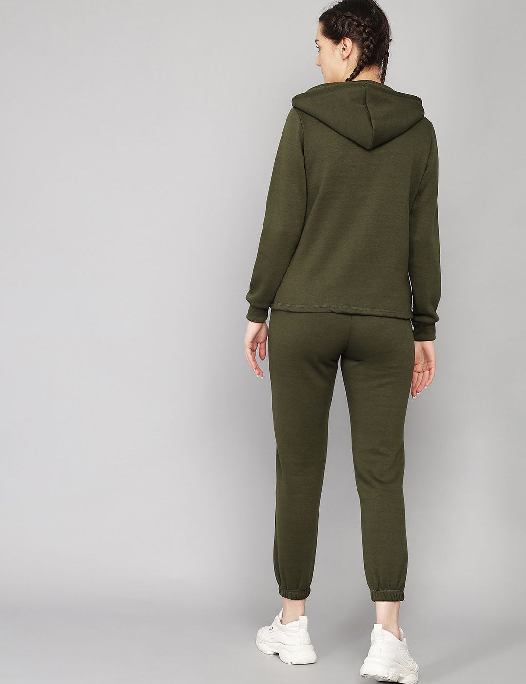 Kotty Women Olive Solid Sweatshirt With Sweatpant