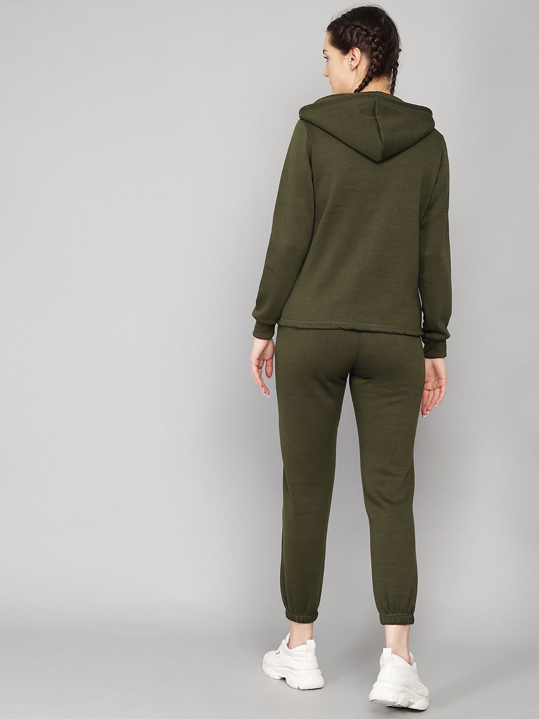 Kotty Women Olive Solid Sweatshirt With Sweatpant